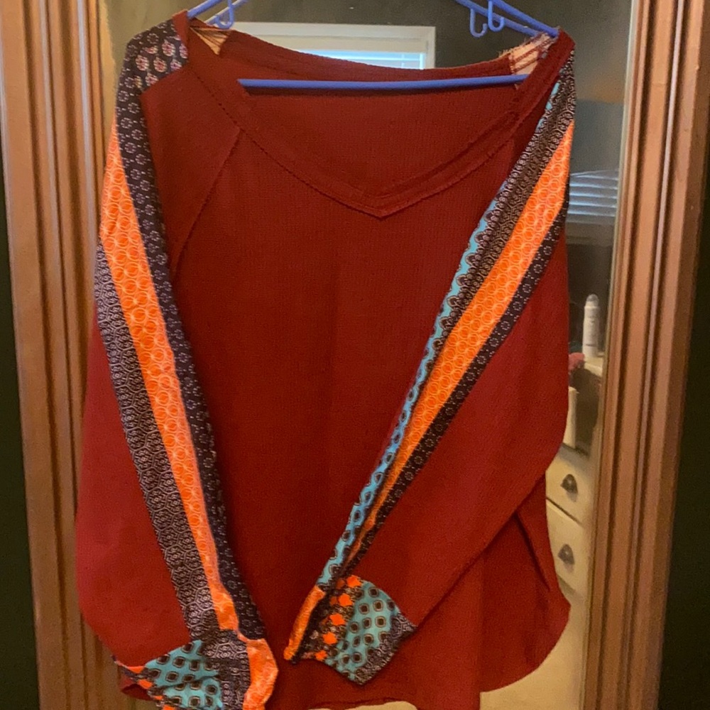 Maroon off the should Boho style shirt